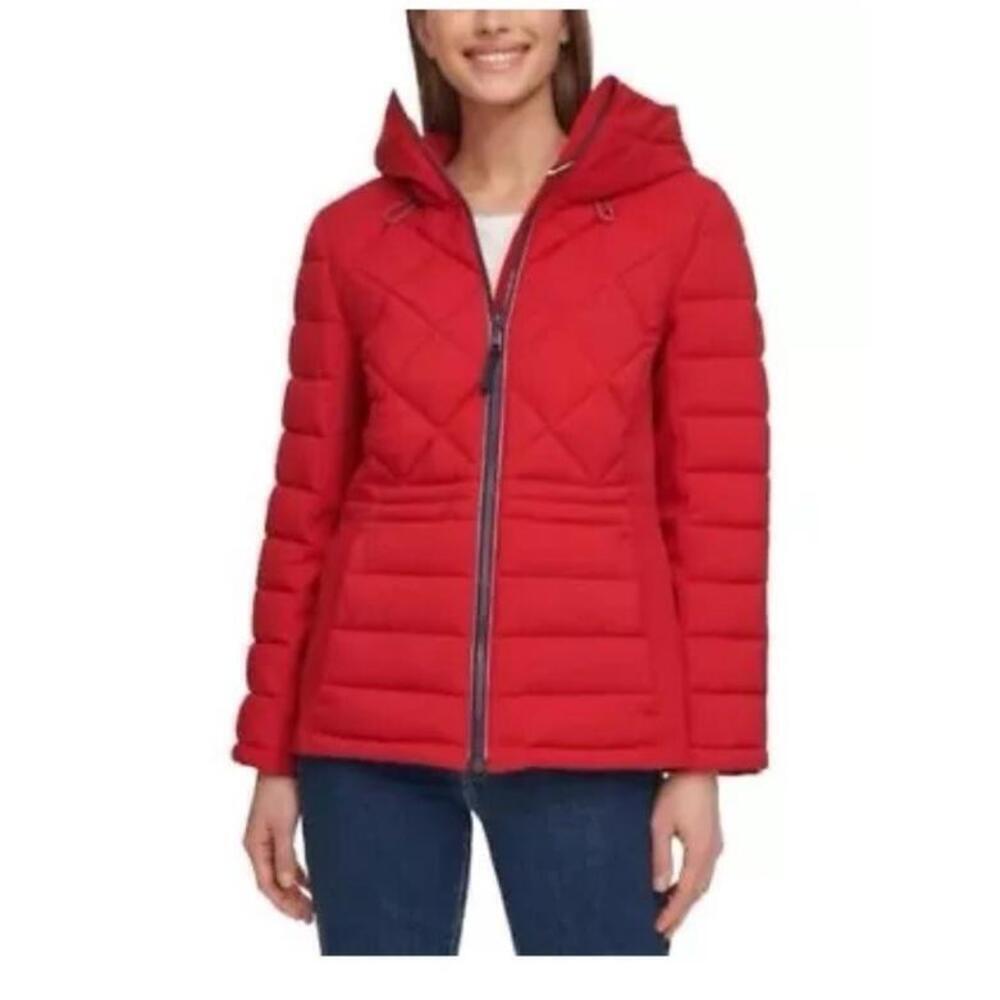 Tommy Hilfiger Women's Hooded Stretch Shell Quilted Jacket Size Large Q9